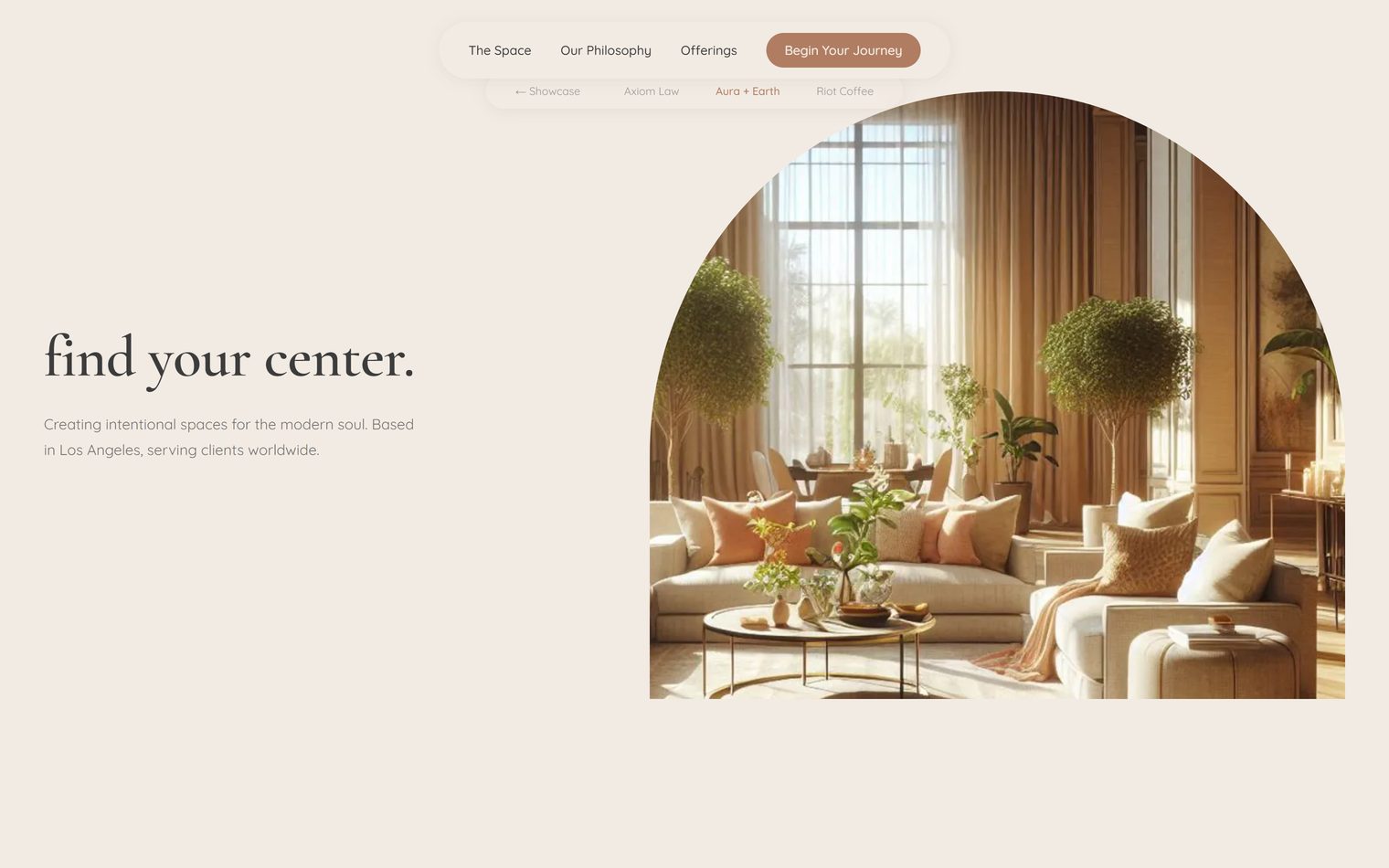 Warm organic website mockup with earth tone palette and soft rounded shapes